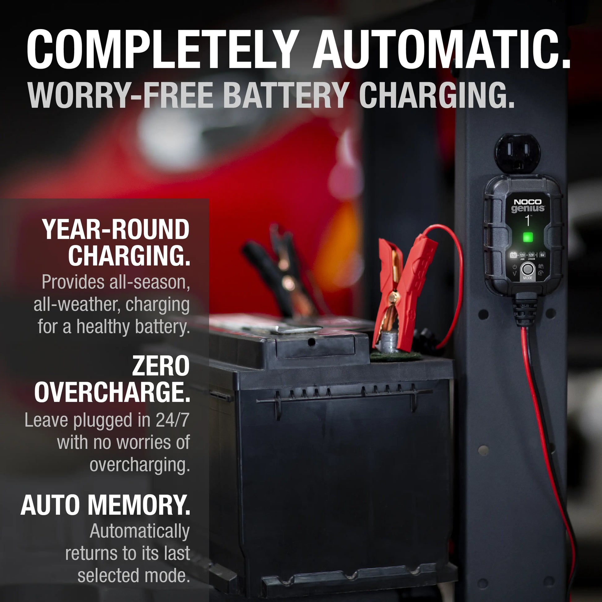 NOCO GENIUS1 1A Smart Battery Charger, 6V and 12V, Battery Maintainer, Trickle Charger and Desulfator